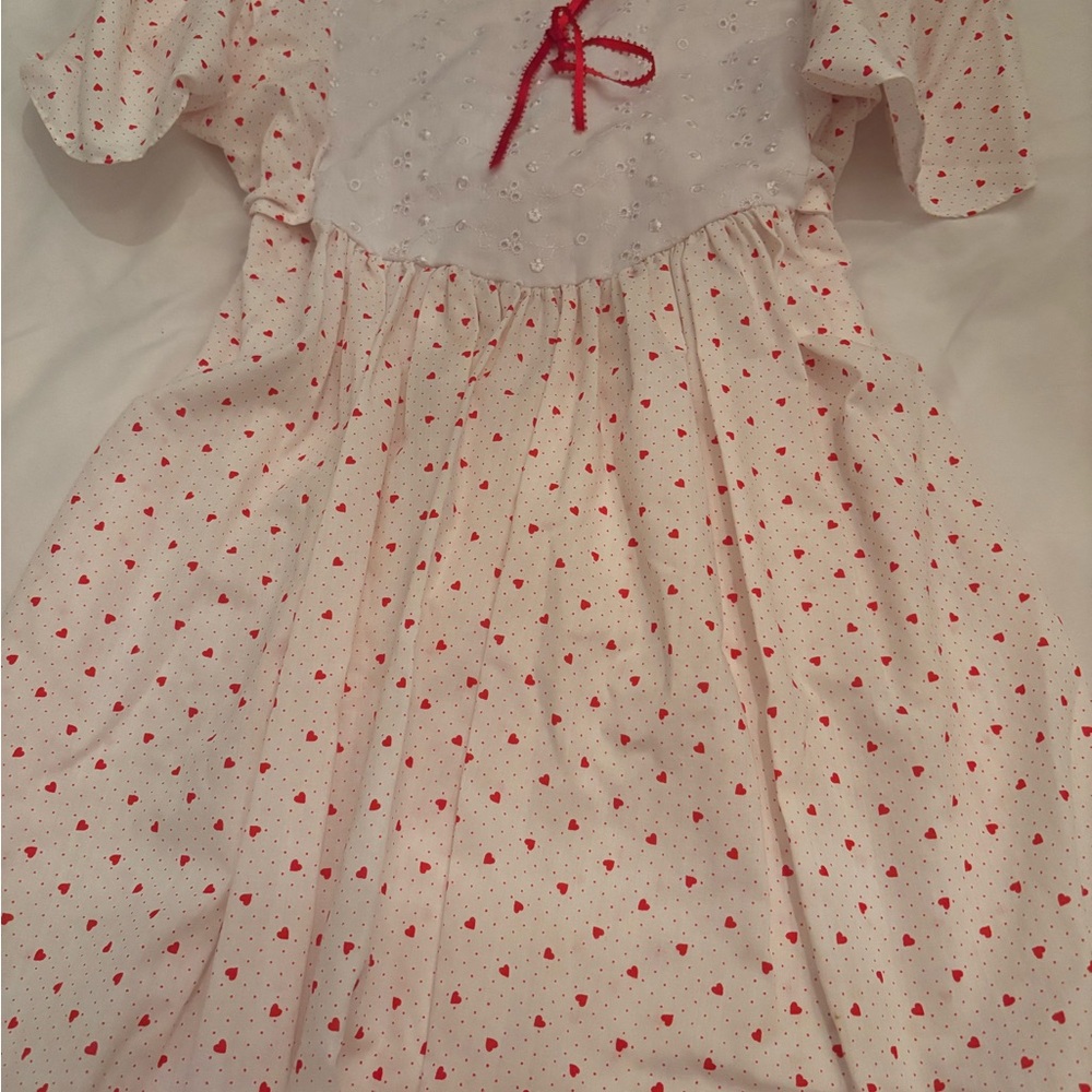 White Dress with Red Heart Pattern